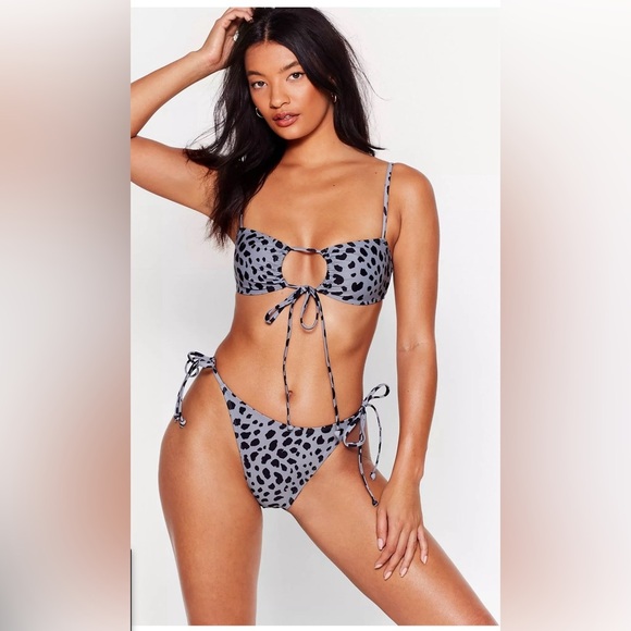 🖤🖤NWT-NASTY GAL Always Sunny Leopard Tie Bikini Set SZ 4 🖤🖤 - Picture 1 of 10